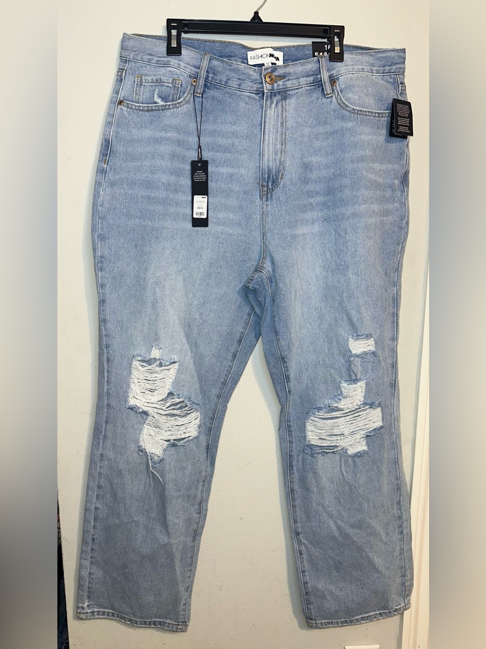 Fashion Nova Light Blue Distressed Wide Leg Jeans